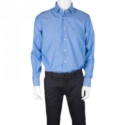 Pre Owned Roberto Cavalli Blue Cotton Dobby Jacquard Long Sleeve Slim Fit Shirt L