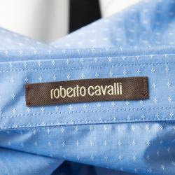 Pre Owned Roberto Cavalli Blue Cotton Dobby Jacquard Long Sleeve Slim Fit Shirt L
