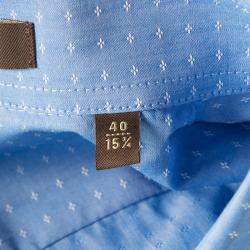 Pre Owned Roberto Cavalli Blue Cotton Dobby Jacquard Long Sleeve Slim Fit Shirt L