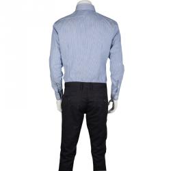 Pre Owned Roberto Cavalli Blue and White Striped Cotton Long Sleeve Slim Fit Shirt M