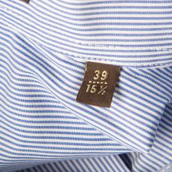 Pre Owned Roberto Cavalli Blue and White Striped Cotton Long Sleeve Slim Fit Shirt M