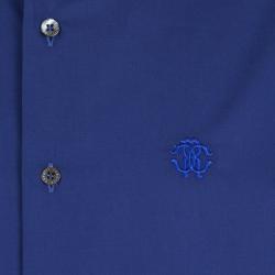Pre Owned Roberto Cavalli Dark Blue Cotton Long Sleeve Slim Fit Shirt XL