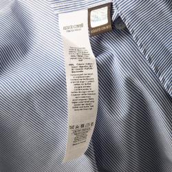 Pre Owned Roberto Cavalli Blue and White Striped Cotton Long Sleeve Slim Fit Shirt 4XL