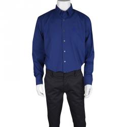 Pre Owned Roberto Cavalli Dark Blue Cotton Long Sleeve Slim Fit Shirt L