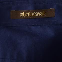 Pre Owned Roberto Cavalli Dark Blue Cotton Long Sleeve Slim Fit Shirt L