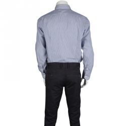 Pre Owned Roberto Cavalli Navy Blue and White Striped Cotton Long Sleeve Slim Fit Shirt L