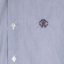Pre Owned Roberto Cavalli Navy Blue and White Striped Cotton Long Sleeve Slim Fit Shirt L