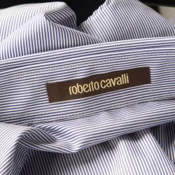 Pre Owned Roberto Cavalli Navy Blue and White Striped Cotton Long Sleeve Slim Fit Shirt L