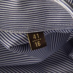 Pre Owned Roberto Cavalli Navy Blue and White Striped Cotton Long Sleeve Slim Fit Shirt L