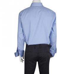 Pre Owned Roberto Cavalli Blue Cotton Logo Embroidered Long Sleeve Slim Fit Shirt XL