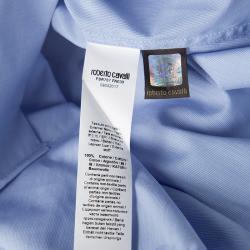 Pre Owned Roberto Cavalli Blue Cotton Logo Embroidered Long Sleeve Slim Fit Shirt XL