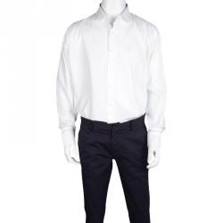 Pre Owned Roberto Cavalli White Self Dot Cotton Dobby Long Sleeve Slim Fit Shirt M
