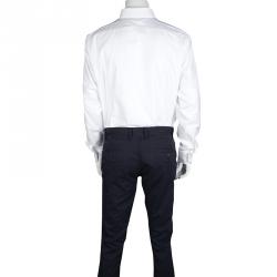 Pre Owned Roberto Cavalli White Self Dot Cotton Dobby Long Sleeve Slim Fit Shirt M