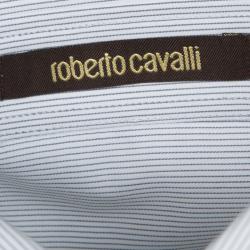 Pre Owned Roberto Cavalli Monochrome Striped Cotton Long Sleeve Slim Fit Shirt L