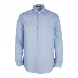 Roberto Cavalli Blue Cotton Long Sleeve Button Front Slim Fit Shirt XL