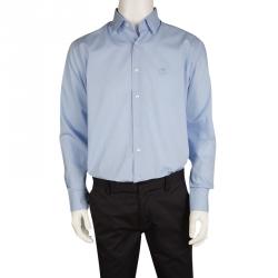 Pre Owned Roberto Cavalli Blue Mini Houndstooth Cotton Dobby Long Sleeve Slim Fit Shirt XL