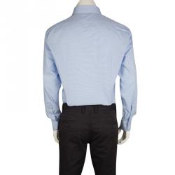 Pre Owned Roberto Cavalli Blue Mini Houndstooth Cotton Dobby Long Sleeve Slim Fit Shirt XL