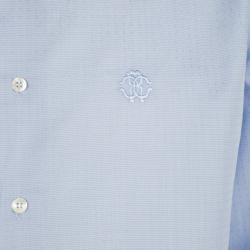 Pre Owned Roberto Cavalli Blue Mini Houndstooth Cotton Dobby Long Sleeve Slim Fit Shirt XL