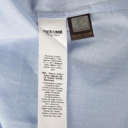 Pre Owned Roberto Cavalli Blue Mini Houndstooth Cotton Dobby Long Sleeve Slim Fit Shirt XL