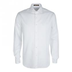 Pre Owned Roberto Cavalli White Cotton Jacquard Long Sleeve Regular Fit Shirt XL