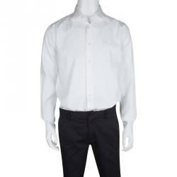 Pre Owned Roberto Cavalli White Cotton Jacquard Long Sleeve Regular Fit Shirt XL