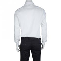 Pre Owned Roberto Cavalli White Cotton Jacquard Long Sleeve Regular Fit Shirt XL