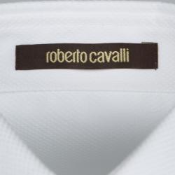 Pre Owned Roberto Cavalli White Cotton Jacquard Long Sleeve Regular Fit Shirt XL