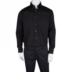 Pre Owned Roberto Cavalli Black Cotton Long Sleeve Button Front Slim Fit Shirt M
