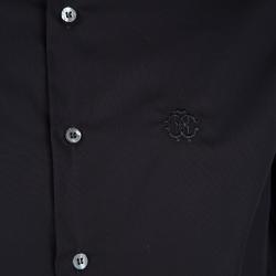 Pre Owned Roberto Cavalli Black Cotton Long Sleeve Button Front Slim Fit Shirt M