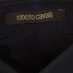 Pre Owned Roberto Cavalli Black Cotton Long Sleeve Button Front Slim Fit Shirt M
