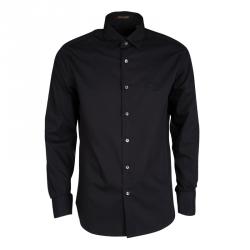Roberto Cavalli Black Cotton Long Sleeve Button Front Slim Fit Shirt L