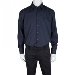 Roberto Cavalli Navy Blue Cotton Long Sleeve Button Front Slim Fit Shirt L
