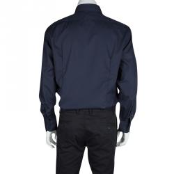 Roberto Cavalli Navy Blue Cotton Long Sleeve Button Front Slim Fit Shirt L