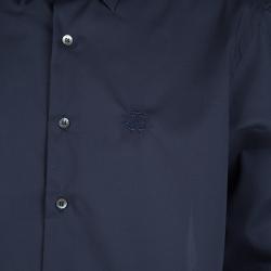 Roberto Cavalli Navy Blue Cotton Long Sleeve Button Front Slim Fit Shirt L