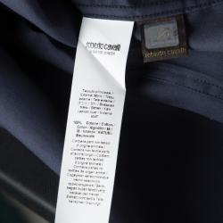 Roberto Cavalli Navy Blue Cotton Long Sleeve Button Front Slim Fit Shirt L