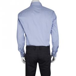 Pre Owned قميص روبرتو كافالي قطن نمط مقلم رفيع أزرق بأكمام طويلة مجسم L