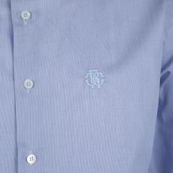 Pre Owned قميص روبرتو كافالي قطن نمط مقلم رفيع أزرق بأكمام طويلة مجسم L