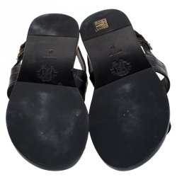 Pre Owned Roberto Cavalli Black Croc Embossed Leather Logo Flat Sandals Size 41