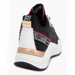 Pre Owned Roberto Cavalli Black Nylon/Leather Halvin Mix Sneakers Size EU 42