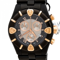 Pre Owned Roberto Cavalli Black PVD Coated Stainless Steel Diamond Time R7253616045 Chronograph Men's Wristwatch 41 mm