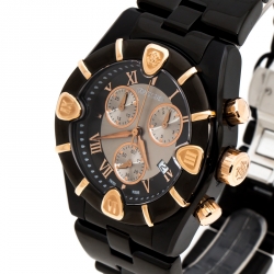 Pre Owned Roberto Cavalli Black PVD Coated Stainless Steel Diamond Time R7253616045 Chronograph Men's Wristwatch 41 mm