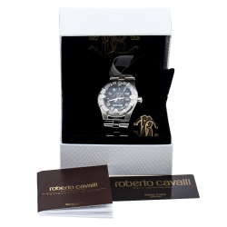 Pre Owned Roberto Cavalli Black Stainless Steel Diamond Time R7253116525 Men's Wristwatch 41 mm