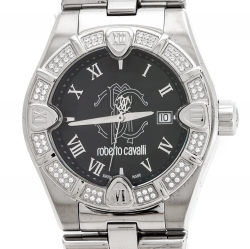 Pre Owned Roberto Cavalli Black Stainless Steel Diamond Time R7253116525 Men's Wristwatch 41 mm