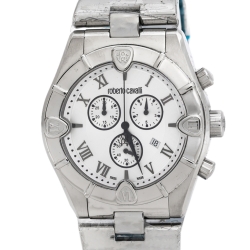 Roberto Cavalli Silver Stainless Steel Diamond Time R7253616015 Chronograph Men's Wristwatch 45.50 mm