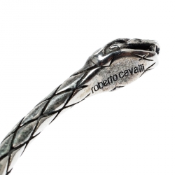 Pre Owned Roberto Cavalli Engraved Silver Tone Narrow Serpenti Bracelet