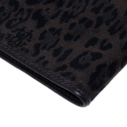Roberto Cavalli Brown Leopard Print Canvas and Leather Card Case