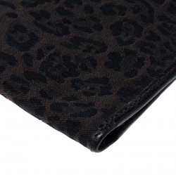 Roberto Cavalli Brown Leopard Print Canvas and Leather Card Case