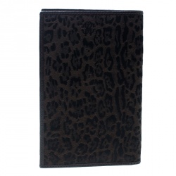 Roberto Cavalli Brown Leopard Print Canvas and Leather Card Case