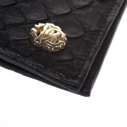 Roberto Cavalli Black Python Leather Bifold Wallet