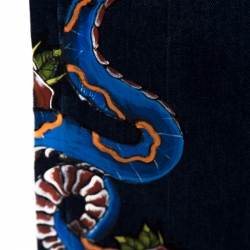 Pre Owned Roberto Cavalli Indigo Dark Wash Faded Effect Snake Painted Stretch Jeans M